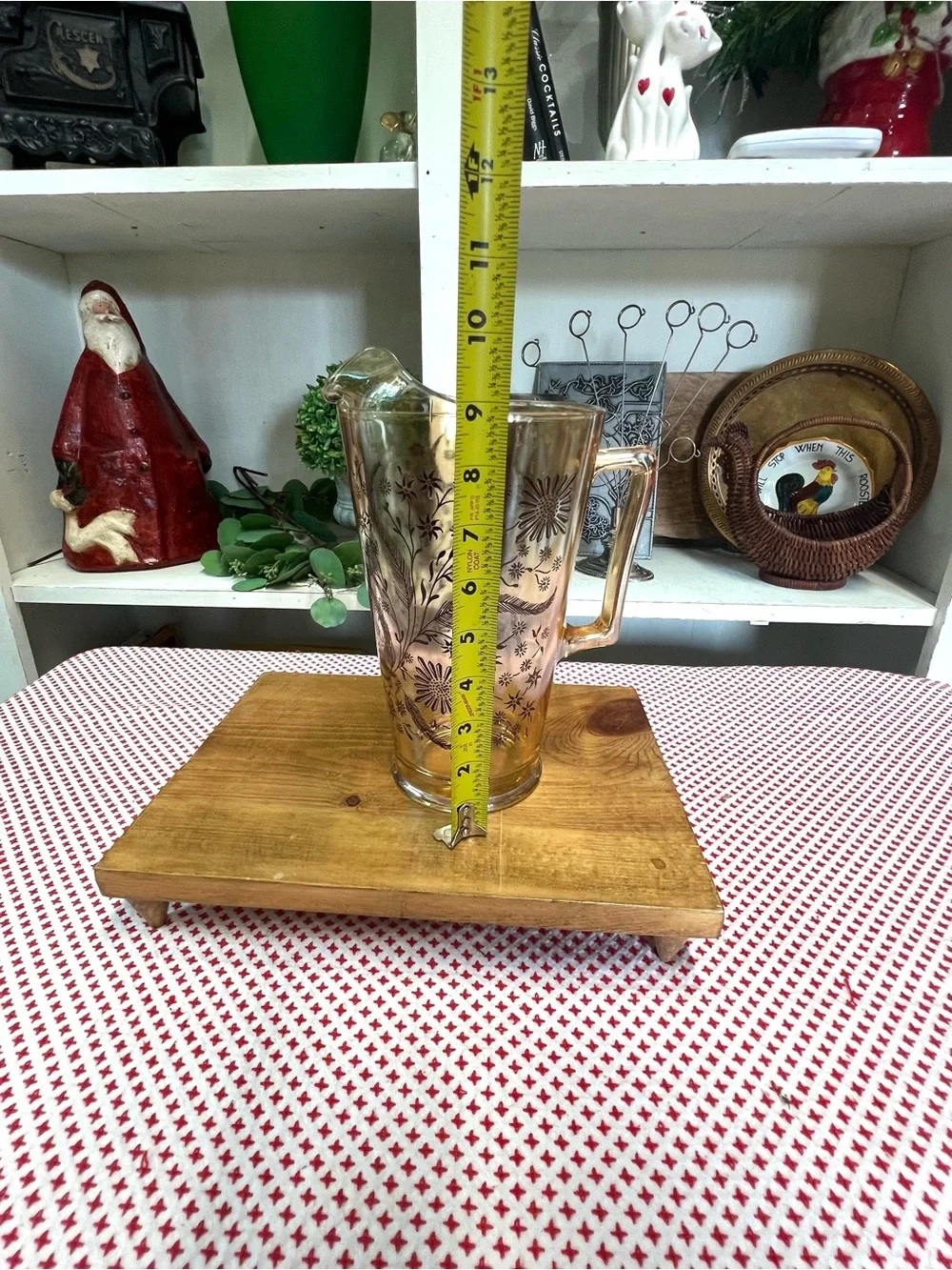 Vintage pitcher peach luster iridescent brown decor grandma core glass